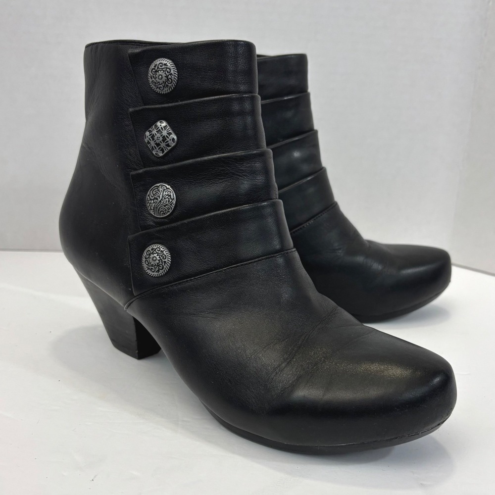 Dansko Leather Ankle Booties Womens 37 (US 6.5 - 7) Black Button Zip Boots Heel